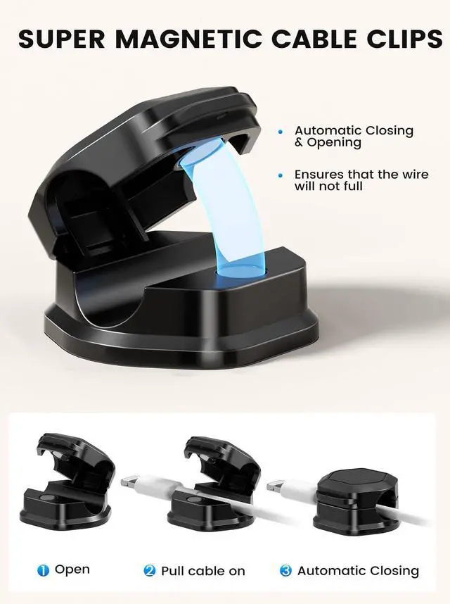 Alt view image 5 of 7 - WRIARICH 6 Pack Magnetic Cable Clips, Cable Smooth Adjustable Cord Organizer Holder, Hide Phone Charging Cable Keeper, Strong Adhesive Wire Charger Holder for Nightstand, Desk, Car, Office Supplies