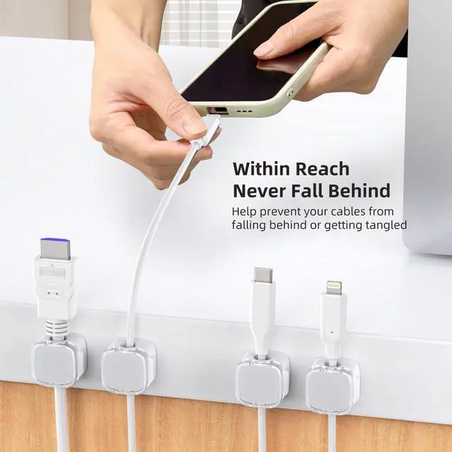 Alt view image 3 of 7 - WRIARICH Cord Holder, 6 Pack Magnetic Cable Clips, Strong Adhesive Cord Holder for Nightstand Desk Organizer Kitchen Appliances Car Wall Office Phone Wire Keeper, Clear White