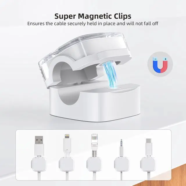 Alt view image 6 of 7 - WRIARICH Cord Holder, 6 Pack Magnetic Cable Clips, Strong Adhesive Cord Holder for Nightstand Desk Organizer Kitchen Appliances Car Wall Office Phone Wire Keeper, Clear White