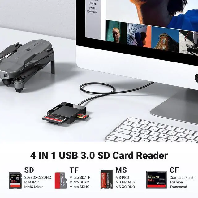 Alt view image 3 of 7 - WRIARICH SD Card Reader USB 3.0 Card Hub Adapter 5Gbps Read 4 Cards Simultaneously CF, CFI, TF, SDXC, SDHC, SD, MMC, Micro SDXC, Micro SD, Micro SDHC, MS, UHS-I (Black)