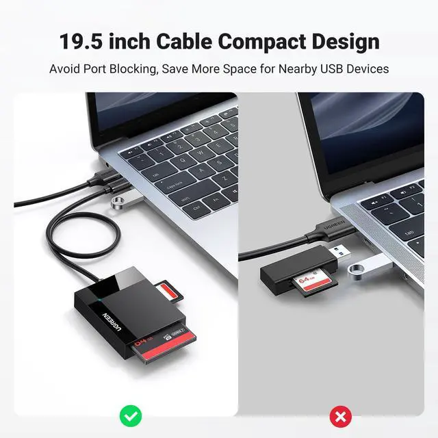 Alt view image 7 of 7 - WRIARICH SD Card Reader USB 3.0 Card Hub Adapter 5Gbps Read 4 Cards Simultaneously CF, CFI, TF, SDXC, SDHC, SD, MMC, Micro SDXC, Micro SD, Micro SDHC, MS, UHS-I (Black)