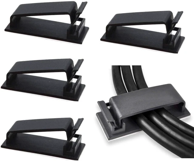 Main image of WRIARICH 50Pcs Self Adhesive Cable Management Clips, Cable Organizers Wire Clips Cord Holder for TV PC Ethernet Cable under Desk Home Office (Black)