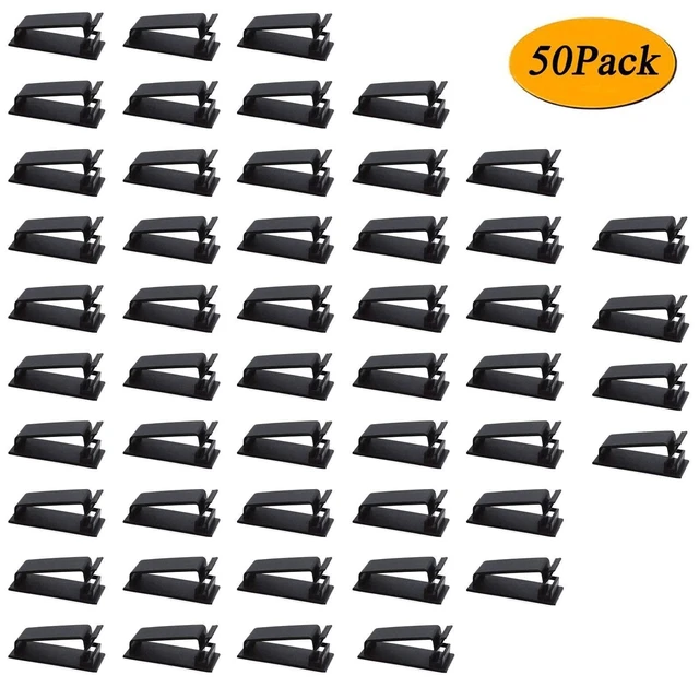 Alt view image 7 of 7 - WRIARICH 50Pcs Self Adhesive Cable Management Clips, Cable Organizers Wire Clips Cord Holder for TV PC Ethernet Cable under Desk Home Office (Black)