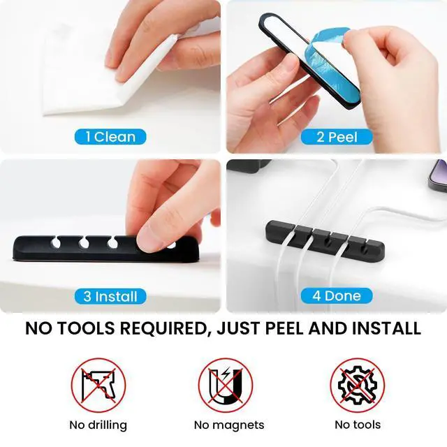 Alt view image 5 of 7 - WRIARICH Cable Clips, 3 Pack Cord Holders Cable Organizer Self Adhesive Cord Keeper for Desktop Organizing USB Cable/Nightstand Power Cord/Mouse Cable/Wire PC/Cord Clips for Home Office and Car