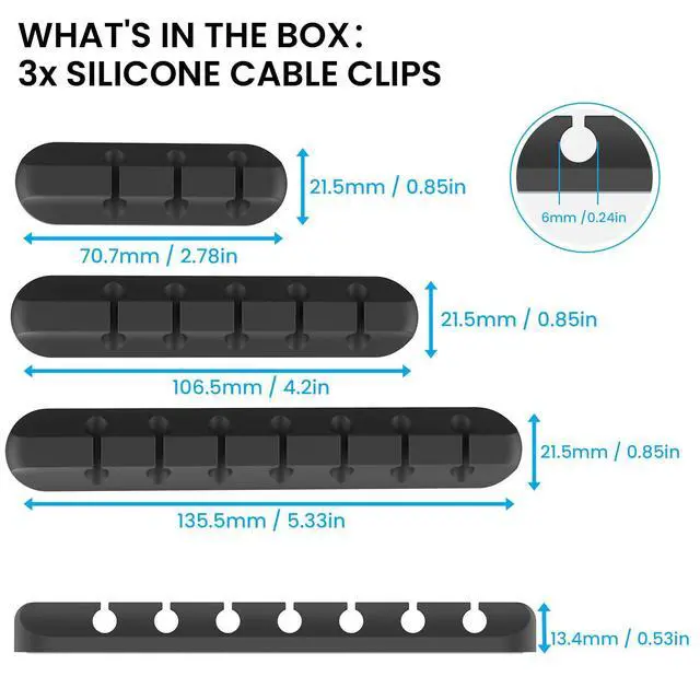 Alt view image 7 of 7 - WRIARICH Cable Clips, 3 Pack Cord Holders Cable Organizer Self Adhesive Cord Keeper for Desktop Organizing USB Cable/Nightstand Power Cord/Mouse Cable/Wire PC/Cord Clips for Home Office and Car