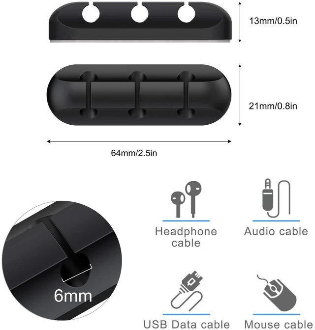Alt view image 3 of 7 - WRIARICH Cable Holder Clips, 3-Pack Cable Management Cord Organizer Clips Silicone Self Adhesive for Desktop USB Charging Cable Nightstand Power Cord Mouse Cable Wire PC Office Home - Black