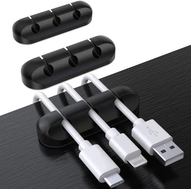 Main image of WRIARICH Cable Holder Clips, 3-Pack Cable Management Cord Organizer Clips Silicone Self Adhesive for Desktop USB Charging Cable Nightstand Power Cord Mouse Cable Wire PC Office Home - Black