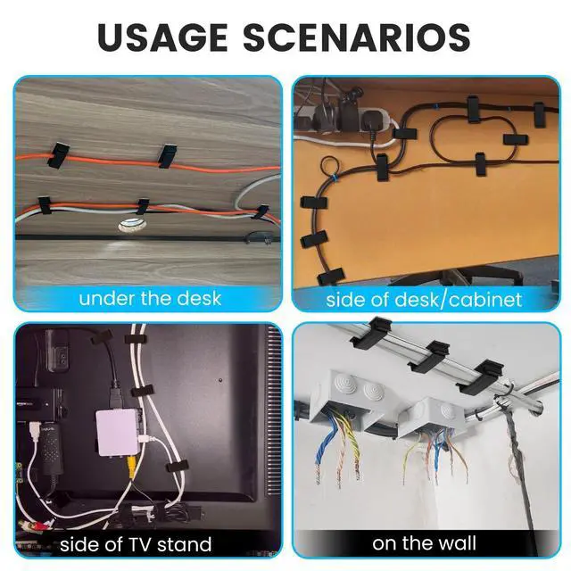 Alt view image 3 of 6 - WRIARICH Adhesive Cable Management Clip (20Pcs Black),Cord Management Under Desk,Wire Organizer for TV PC Ethernet HDMI Extension Cord Power Plug