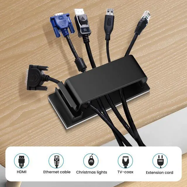 Alt view image 4 of 6 - WRIARICH Adhesive Cable Management Clip (20Pcs Black),Cord Management Under Desk,Wire Organizer for TV PC Ethernet HDMI Extension Cord Power Plug