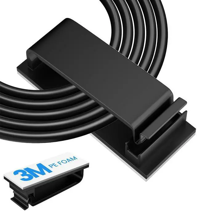 Main image of WRIARICH Adhesive Cable Management Clip (20Pcs Black),Cord Management Under Desk,Wire Organizer for TV PC Ethernet HDMI Extension Cord Power Plug