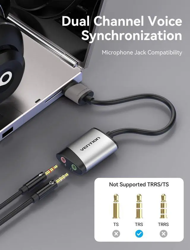 Alt view image 2 of 7 - WRIARICH USB Audio Adapter USB External Stereo Sound Card to 3.5mm Headphone and Microphone Jack Adapter for Windows MAC Linux PC Laptop Desktops PS5