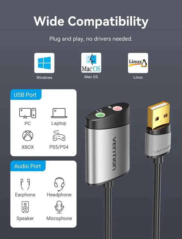 Alt view image 5 of 7 - WRIARICH USB Audio Adapter USB External Stereo Sound Card to 3.5mm Headphone and Microphone Jack Adapter for Windows MAC Linux PC Laptop Desktops PS5