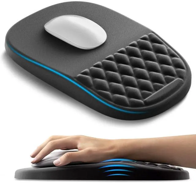 Main image of WRIARICH Ergonomic Mouse Pad with Wrist Rest 2 in 1 Mousepad with Wrist Support, Memory Foam Desk Mouse Mat with Massage Nubs & Gel PU Non-Slip Base, Suitable for Office & Gaming, Black