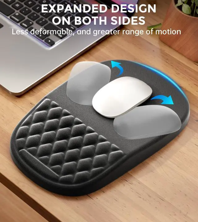 Alt view image 3 of 7 - WRIARICH Ergonomic Mouse Pad with Wrist Rest 2 in 1 Mousepad with Wrist Support, Memory Foam Desk Mouse Mat with Massage Nubs & Gel PU Non-Slip Base, Suitable for Office & Gaming, Black