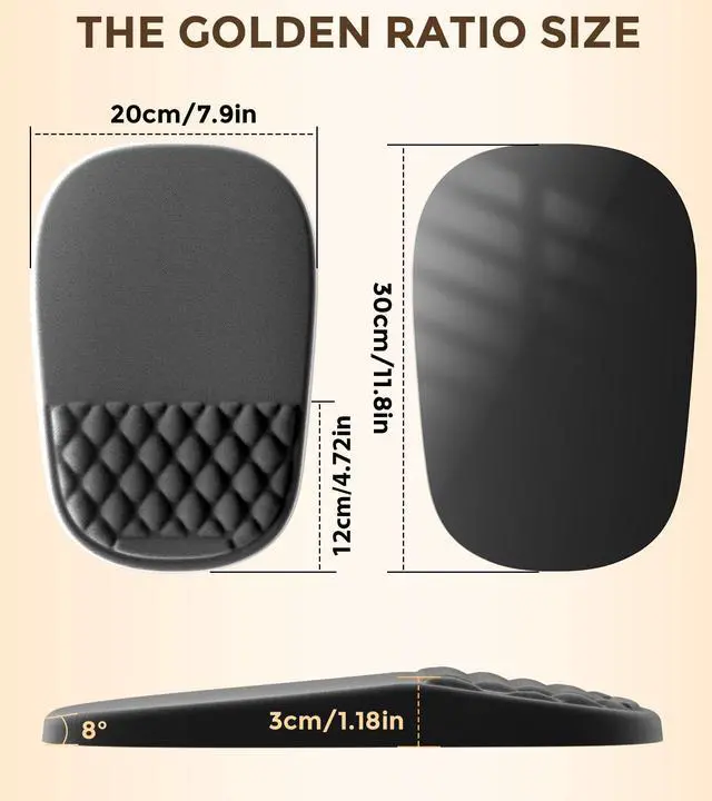 Alt view image 5 of 7 - WRIARICH Ergonomic Mouse Pad with Wrist Rest 2 in 1 Mousepad with Wrist Support, Memory Foam Desk Mouse Mat with Massage Nubs & Gel PU Non-Slip Base, Suitable for Office & Gaming, Black