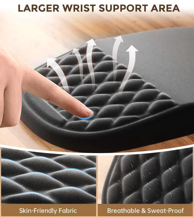 Alt view image 6 of 7 - WRIARICH Ergonomic Mouse Pad with Wrist Rest 2 in 1 Mousepad with Wrist Support, Memory Foam Desk Mouse Mat with Massage Nubs & Gel PU Non-Slip Base, Suitable for Office & Gaming, Black