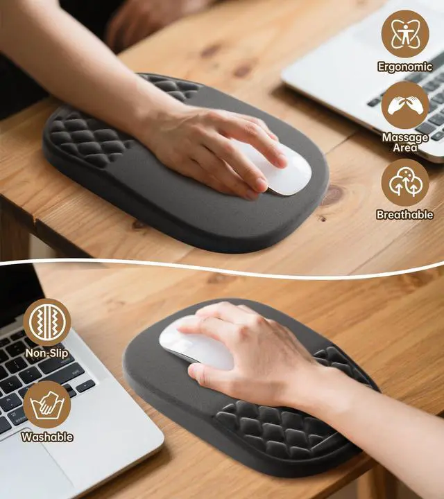 Alt view image 7 of 7 - WRIARICH Ergonomic Mouse Pad with Wrist Rest 2 in 1 Mousepad with Wrist Support, Memory Foam Desk Mouse Mat with Massage Nubs & Gel PU Non-Slip Base, Suitable for Office & Gaming, Black