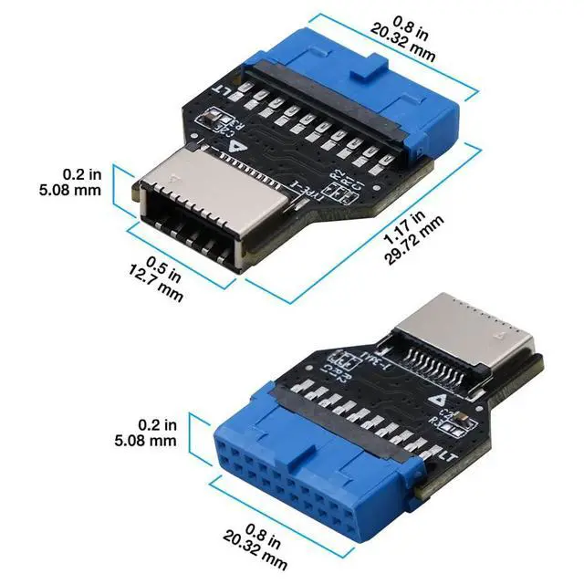 Alt view image 6 of 7 - WRIARICH USB 3.0 (USB3.1 Gen 2) Internal Header (19-Pin) to USB 3.1/3.2 Type-C (20-Pin) A-Key Front Panel 180 Degrees Adapter, Extend USB Type E Ports to PCs Front Panel USB Ports