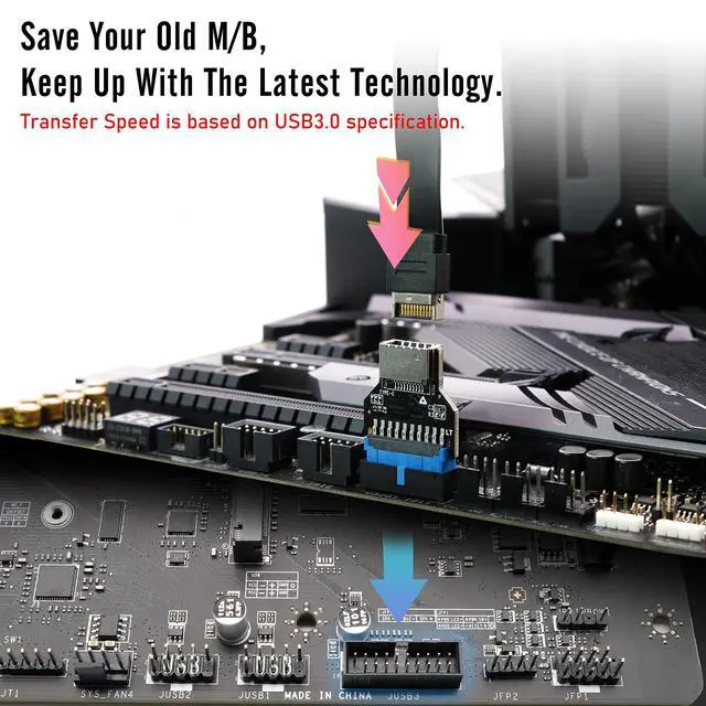 Alt view image 4 of 7 - WRIARICH USB 3.0 (USB3.1 Gen 2) Internal Header (19-Pin) to USB 3.1/3.2 Type-C (20-Pin) A-Key Front Panel 180 Degrees Adapter, Extend USB Type E Ports to PCs Front Panel USB Ports