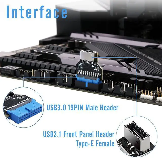 Alt view image 5 of 7 - WRIARICH USB 3.0 (USB3.1 Gen 2) Internal Header (19-Pin) to USB 3.1/3.2 Type-C (20-Pin) A-Key Front Panel 180 Degrees Adapter, Extend USB Type E Ports to PCs Front Panel USB Ports