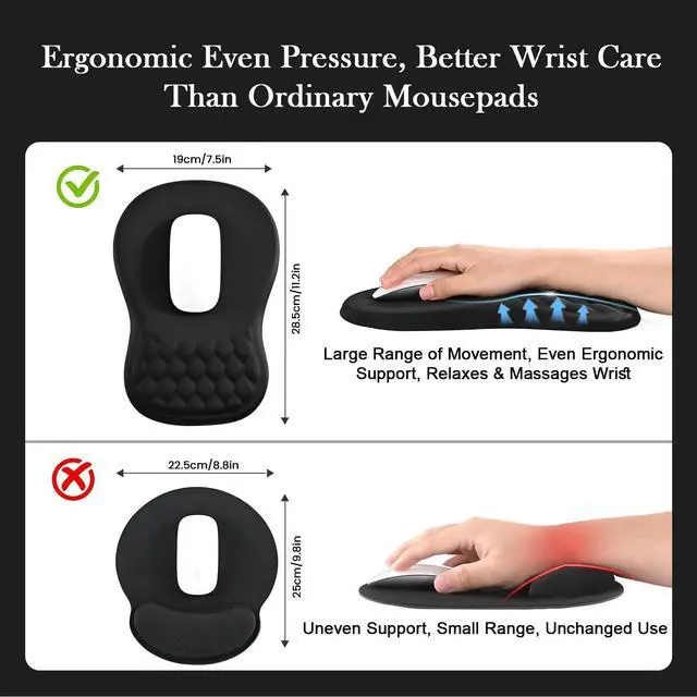 Alt view image 3 of 7 - WRIARICH Massage Ergonomic Mouse Pad with Wrist Rest, Dual-Slope Design for Carpal Tunnel Relief, Mousepad with Memory Foam Wrist Rest and Non-Slip PU Base, Office Desk Accessories