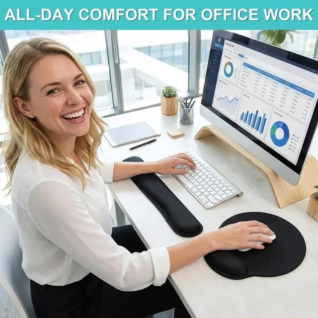 Alt view image 2 of 7 - WRIARICH Mouse Pad and Keyboard Wrist Rest- Ergonomic Wrist Rest for Computer Keyboard and Mouse Pad, Memory Foam Wrist Support for Comfy Typing, Ideal for Laptop, Office, Gaming