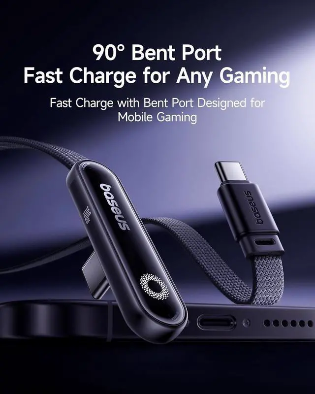 Alt view image 2 of 6 - WRIARICH Baseus USB C Cable, 100W 5A Fast Charging Right Angle USB C to USB C Cable, Type C Charger Cord with Atmosphere Light for iPhone 16 15 Pro Plus Pro Max, Galaxy S24/S23, MacBook, iPad, (3.3ft)