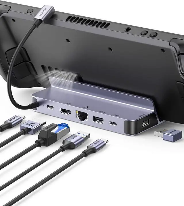 Main image of WRIARICH Steam Deck Dock, 6-in-1 USB C Docking Station with 4K@60Hz HDMI, Gigabit Ethernet, PD 100W Charging 1xUSB C 2X USB 3.0 Compatible with Steam Deck Rog Ally iPhone 15 Pro/Pro Max