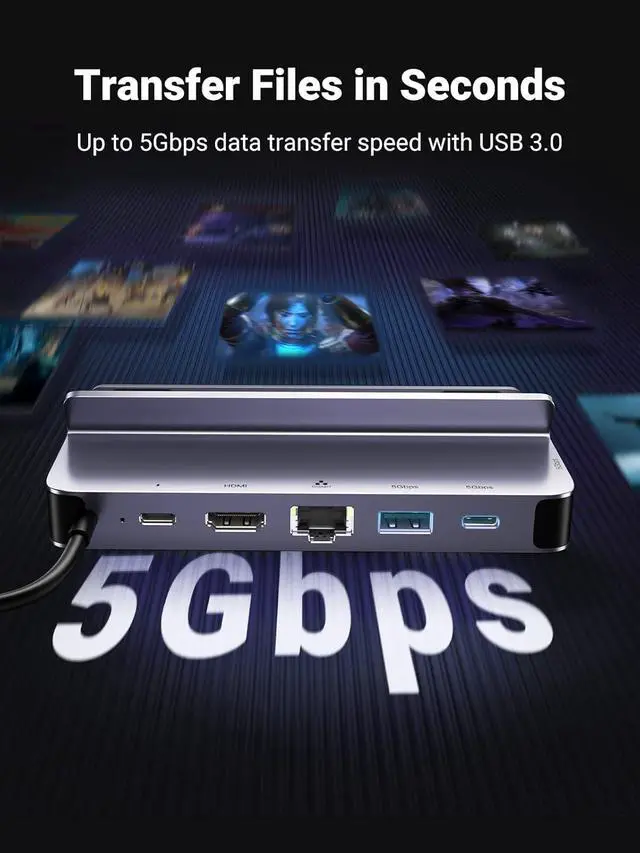 Alt view image 6 of 7 - WRIARICH Steam Deck Dock, 6-in-1 USB C Docking Station with 4K@60Hz HDMI, Gigabit Ethernet, PD 100W Charging 1xUSB C 2X USB 3.0 Compatible with Steam Deck Rog Ally iPhone 15 Pro/Pro Max