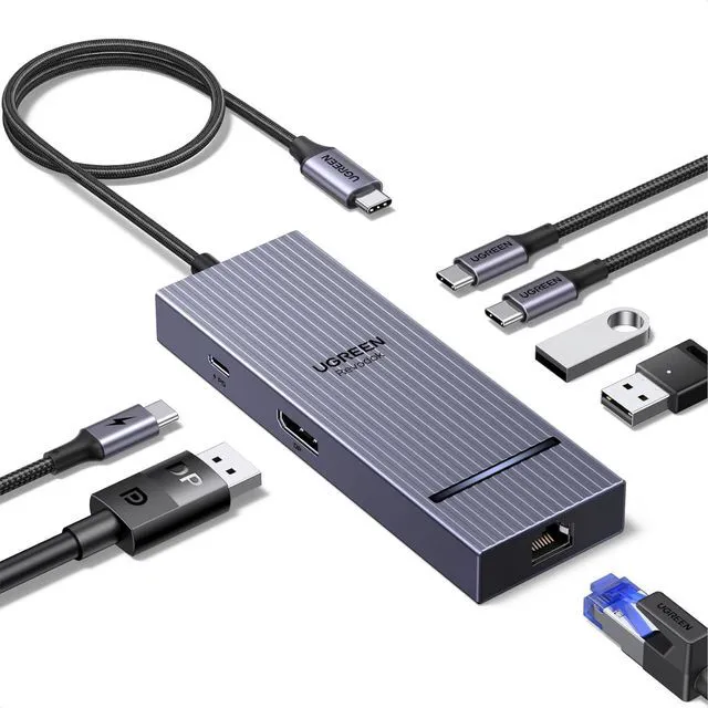 Main image of WRIARICH Revodok Pro 7 in 1 USB C Hub with DisplayPort 4K 60Hz, RJ45 Ethernet 1000Mbps, 100W Power Delivery, 10Gbps USB-A and USB-C 3.2 for MacBook Pro/Air, iPad Pro, Thinkpad, Rog Ally and More