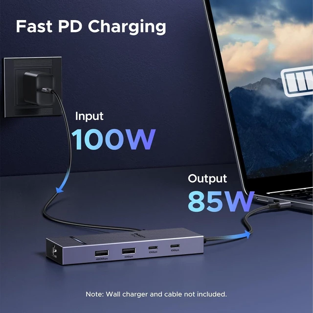 Alt view image 6 of 7 - WRIARICH Revodok Pro 7 in 1 USB C Hub with DisplayPort 4K 60Hz, RJ45 Ethernet 1000Mbps, 100W Power Delivery, 10Gbps USB-A and USB-C 3.2 for MacBook Pro/Air, iPad Pro, Thinkpad, Rog Ally and More