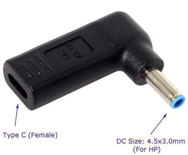 Main image of WRIARICH Laptop Charger Adapter Connector Converter USB 3.1 Type C Female to 4.5x3.0mm (Blue Tip) DC Tip Power Jack for HP 65W or below laptops