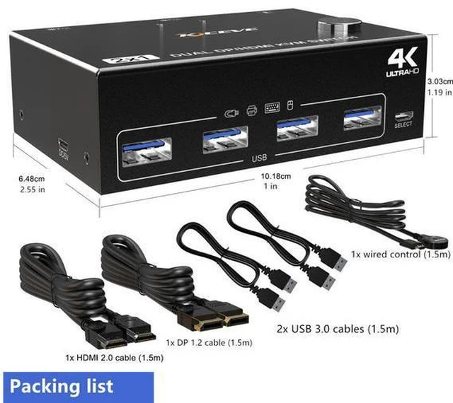 Alt view image 2 of 5 - WRIARICH USB 3.0 HDMI DP KVM switcher supporting 4K@60Hz high-definition quality for keyboard, mouse and monitor