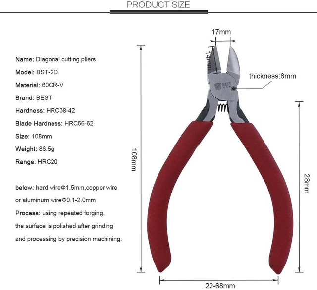 Alt view image 2 of 4 - WRIARICH BST-2D Electrical Wire Cable Cutters Cutting Side Snips Flush Pliers Nipper Anti-slip Rubber Mini Diagonal Pliers Hand Tools