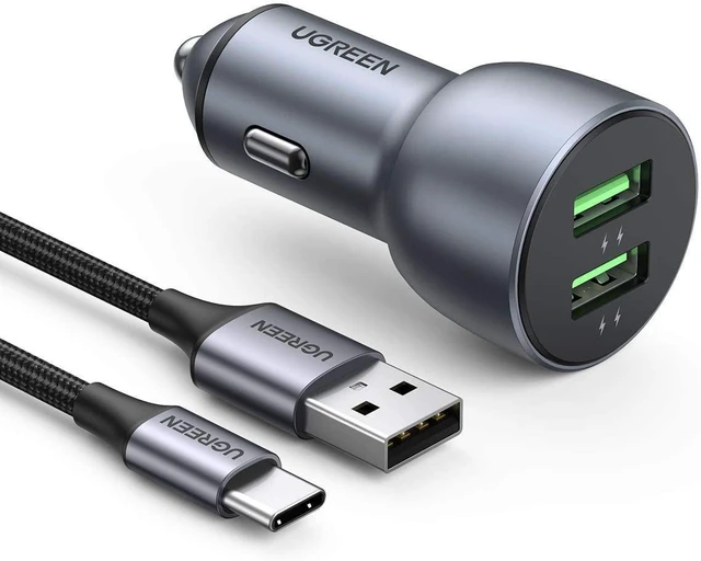 Main image of Vszerda USB Car Charger 36W Fast Charge - QC 3.0 Car Charger Adapter Alloy Body Compatible with iPhone 13/13 Mini/12Pro Max/SE/XR/X/XS/11, iPad 9, Samsung Galaxy S21/S20/S10+/Note 20 (Cable Included)