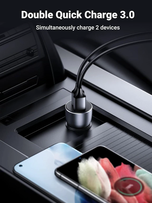 Alt view image 2 of 7 - Vszerda USB Car Charger 36W Fast Charge - QC 3.0 Car Charger Adapter Alloy Body Compatible with iPhone 13/13 Mini/12Pro Max/SE/XR/X/XS/11, iPad 9, Samsung Galaxy S21/S20/S10+/Note 20 (Cable Included)
