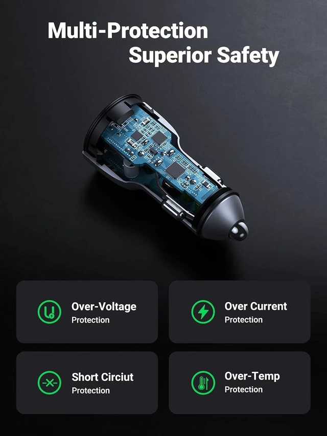 Alt view image 5 of 7 - Vszerda USB Car Charger 36W Fast Charge - QC 3.0 Car Charger Adapter Alloy Body Compatible with iPhone 13/13 Mini/12Pro Max/SE/XR/X/XS/11, iPad 9, Samsung Galaxy S21/S20/S10+/Note 20 (Cable Included)