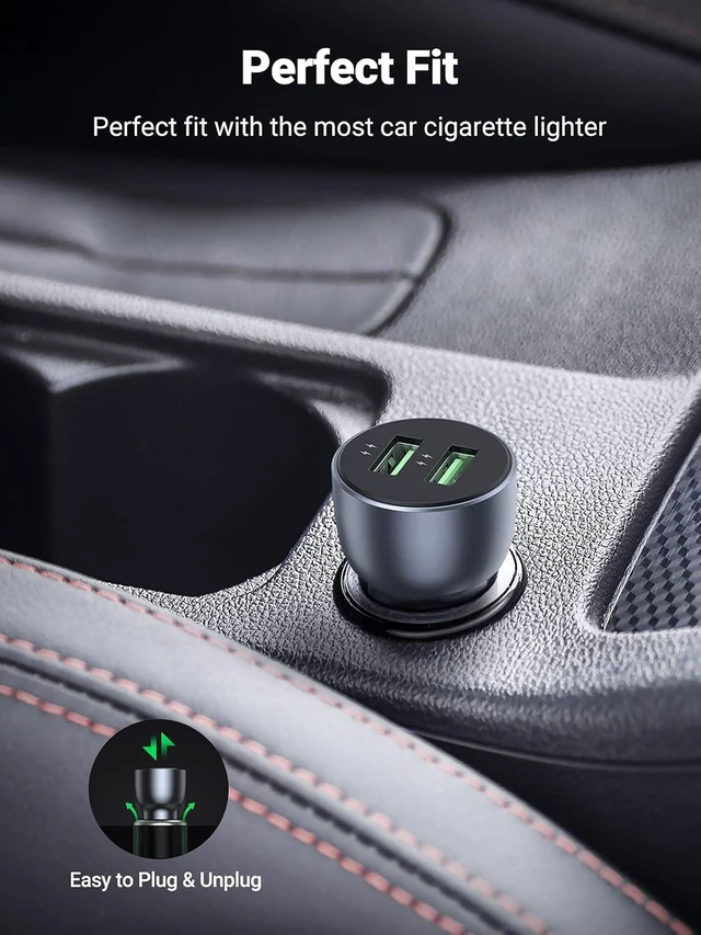 Alt view image 6 of 7 - Vszerda USB Car Charger 36W Fast Charge - QC 3.0 Car Charger Adapter Alloy Body Compatible with iPhone 13/13 Mini/12Pro Max/SE/XR/X/XS/11, iPad 9, Samsung Galaxy S21/S20/S10+/Note 20 (Cable Included)