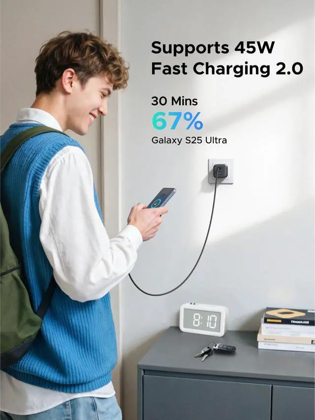 Alt view image 4 of 7 - WRIARICH 45W USB C GaN Charger for iPhone 17, PPS 3 Port Super Fast Charger Block for iPhone 17/16/15 Pro Max, Galaxy S26/S25/S24 Ultra, Pixel, iPad, MacBook Neo/Air and More Series, Matte Black
