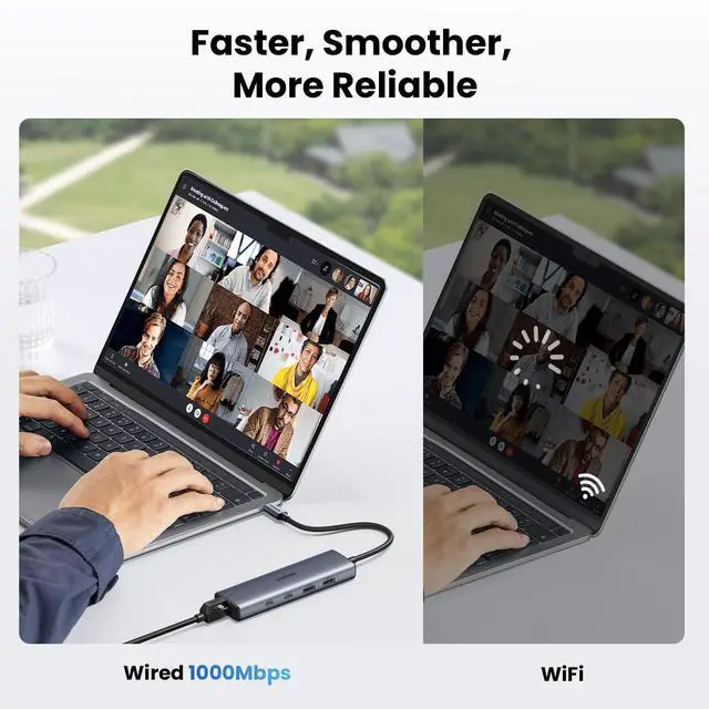 Alt view image 4 of 7 - WRIARICH USB C to Ethernet Adapter, 10Gbps Data Port 6-in-1 Hub Ethernet with 2*USB-C 3.2, USB-A 3.2/2.0, Gigabit RJ45, Power Port (Only for Adapter), Type C to Network Dongle for Laptop, MacBook, XPS