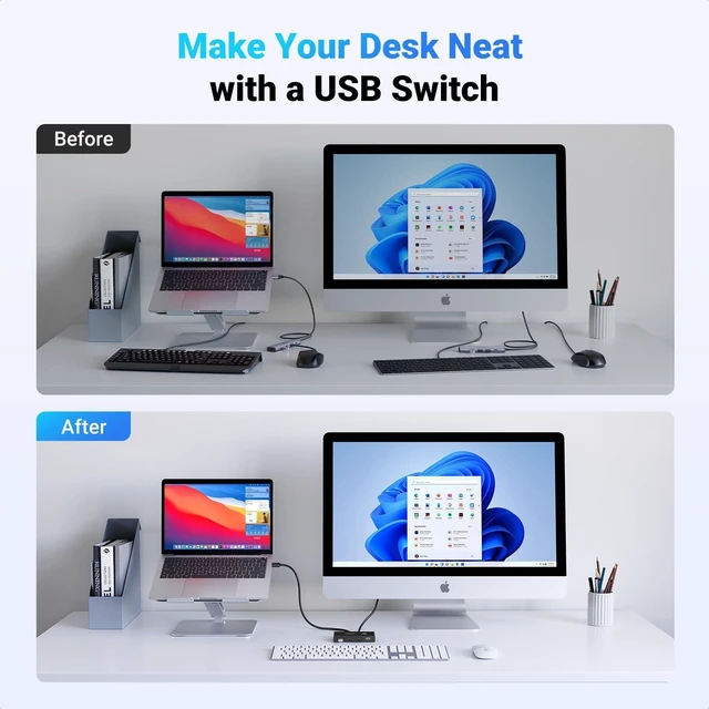 Alt view image 6 of 7 - Vszerda USB Switch Selector 2 Computers Sharing 4 USB Devices USB 2.0 Peripheral Switcher Box Hub for Mouse Keyboard Scanner Printer PCs with One-Button Swapping and 2 Pack USB A to A Cable