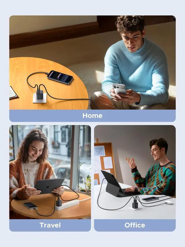 Alt view image 7 of 7 - WRIARICH 3-Port 30W USB C Charger, GaN II Compact iPhone Charger Fast Charging, Type C Power Adapter for iPhone 17/16/15 Series, Galaxy S26/S25/24, iPad, MacBook Neo/Air, Matt Black