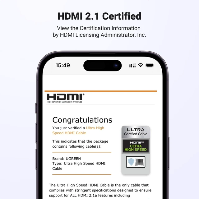 Alt view image 2 of 7 - Vszerda 8K HDMI 2.1 Cable Certified 6.6FT, 10K Ultra High Speed HDMI Cord 4K 240Hz 48Gbps HDCP 2.2&2.3 eARC HDR Dolby Compatible for PS5 Xbox Series X/Switch 2/Roku TV/Laptop/Monitor/Mac mini M4 Pro