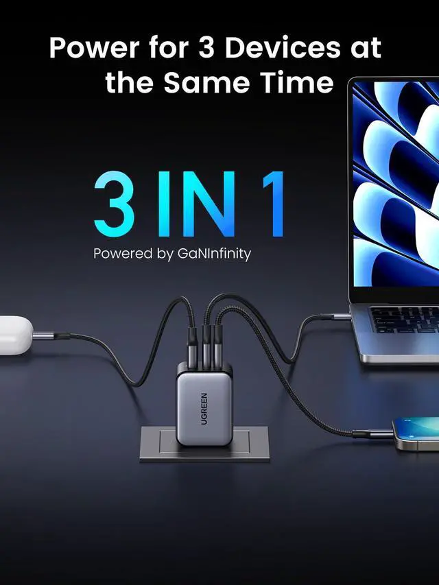 Alt view image 3 of 7 - WRIARICH Nexode X 65W GaN USB C Wall Charger, 3-Port PPS Ultra Compact Foldable Fast Charger for MacBook Pro/Air, iPhone 17/16/15 Series, Galaxy S25/S24, Pixel 10/9, iPad Pro, Steam Deck