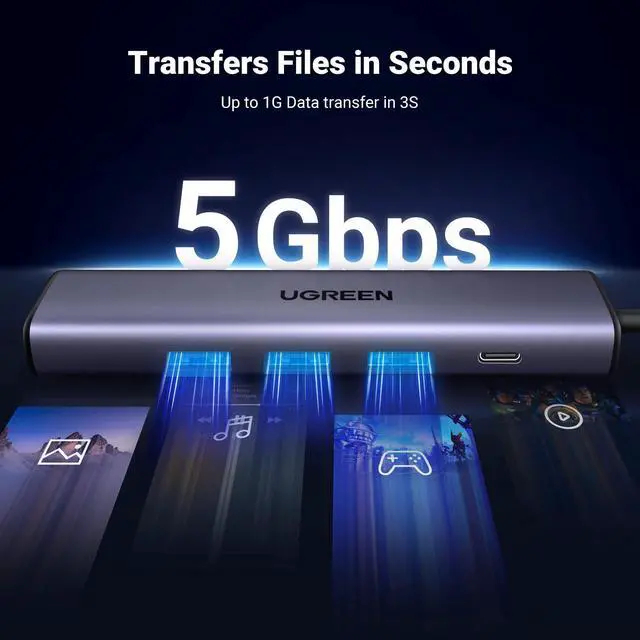 Alt view image 4 of 7 - USB to Ethernet Adapter, 5 in 1 USB Hub with Ethernet, Plug and Play, Multiport Network Adapter with 3 USB 3.0 Port, Gigabit RJ45, USB-C Power Port Compatible for Laptop MacBook XPS Windows 11