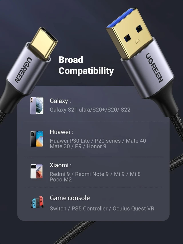 Alt view image 5 of 7 - Vszerda USB-C 3.0 Cable 5Gbps Data Transfer Type C Cable Fast Charging Nylon Braided Cord for Android Auto/iPhone 16/Galaxy S21 S20 A53 A71/iPad Mini 6/Switch/PS5 Controller, 6.6FT