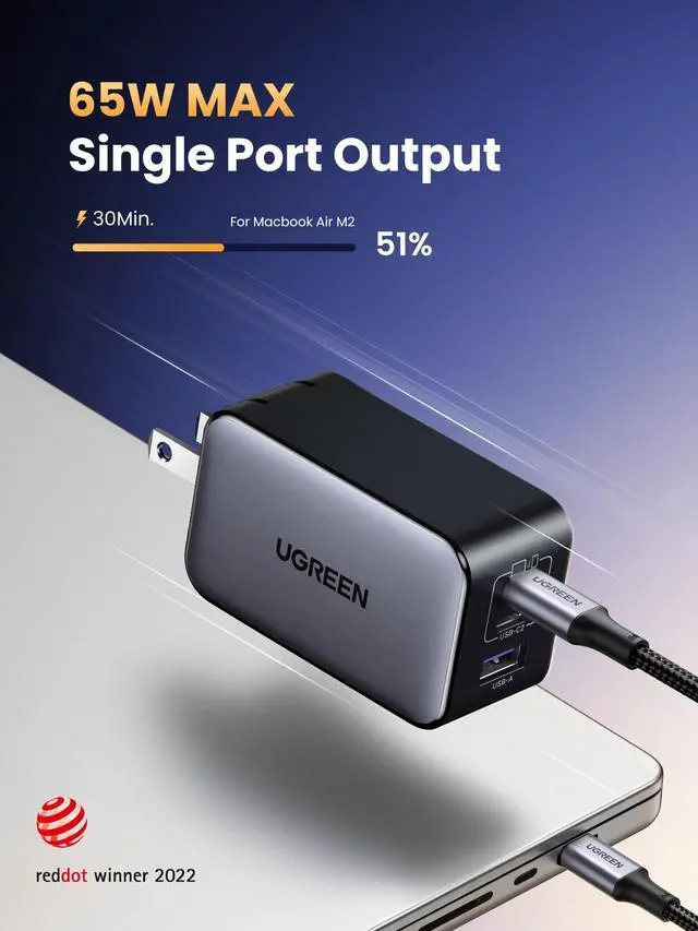 Alt view image 2 of 7 - WRIARICH Nexode 65W GaN USB C Wall Charger, 3-Port Compact Foldable Fast Charger Power Adapter for iPhone 17/16/15 Series, Galaxy S25/S24, Pixel 10/9, MacBook Pro/Air, Dell XPS, iPad Pro (Black)