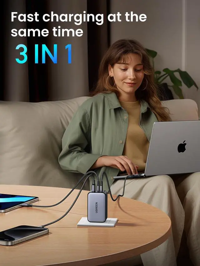 Alt view image 3 of 7 - WRIARICH X 100W GaN USB C Wall Charger, 3-Port Foldable Compact PPS Fast Power Adapter for MacBook Pro, iPad Pro/Air, iPhone 17/16/15 Series, Galaxy S25/S24 Ultra, Pixel 10/9, Steam Deck