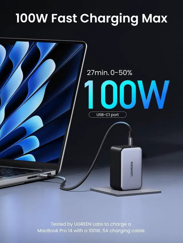 Alt view image 2 of 7 - WRIARICH X 100W GaN USB C Wall Charger, 3-Port Foldable Compact PPS Fast Power Adapter for MacBook Pro, iPad Pro/Air, iPhone 17/16/15 Series, Galaxy S25/S24 Ultra, Pixel 10/9, Steam Deck