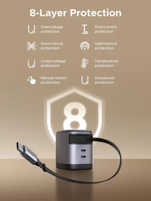 Alt view image 6 of 7 - WRIARICH Nexode Retractable 45W GaN Charger for iPhone 17, 3-Port USB C Fast Charger with 2.26ft Cable for iPhone 17/16/15/14/13 Series, Galaxy S26/S25/24 Ultra, Pixel, iPad, Space Grey